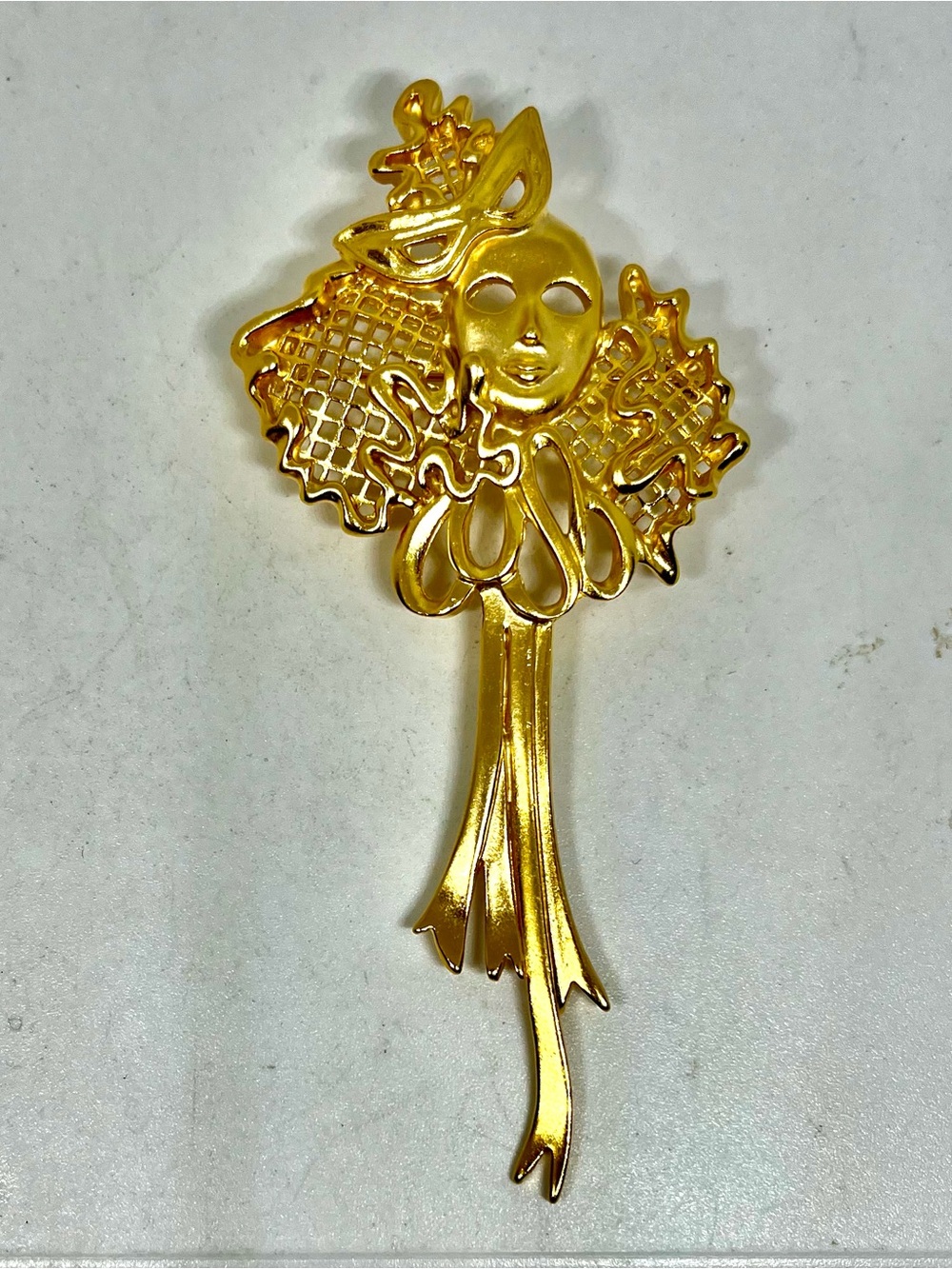 Gold Masked Harlequin Brooch